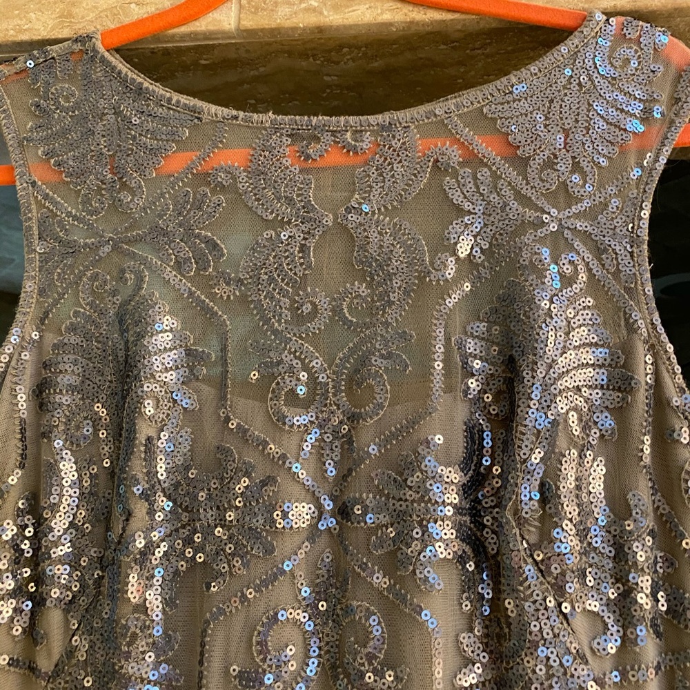 Gorgeous grey w/ sequins, flour length gown